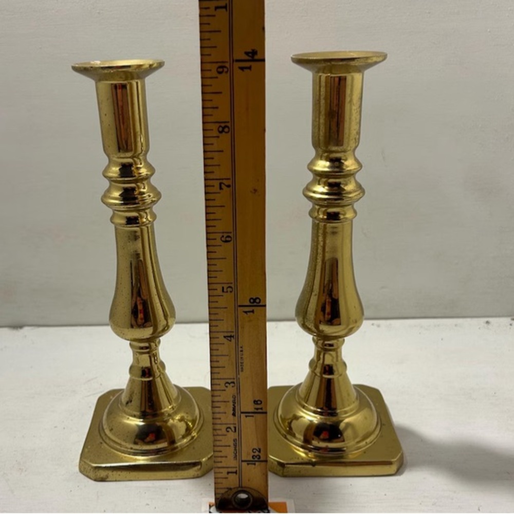 Vintage 60’s Harvin Virginia Metalcrafters Solid Brass Heavy Candlesticks - Picture 12 of 14